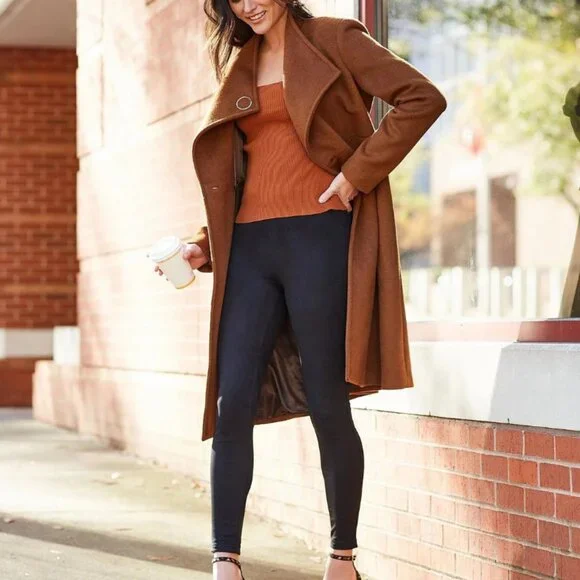 NWT Calvin Klein Asymmetrical Stand Collar Wool-Blend Coat Spice